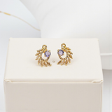 Gold Plated Leaf Wreath Studs with Purple And Blue Stone Center