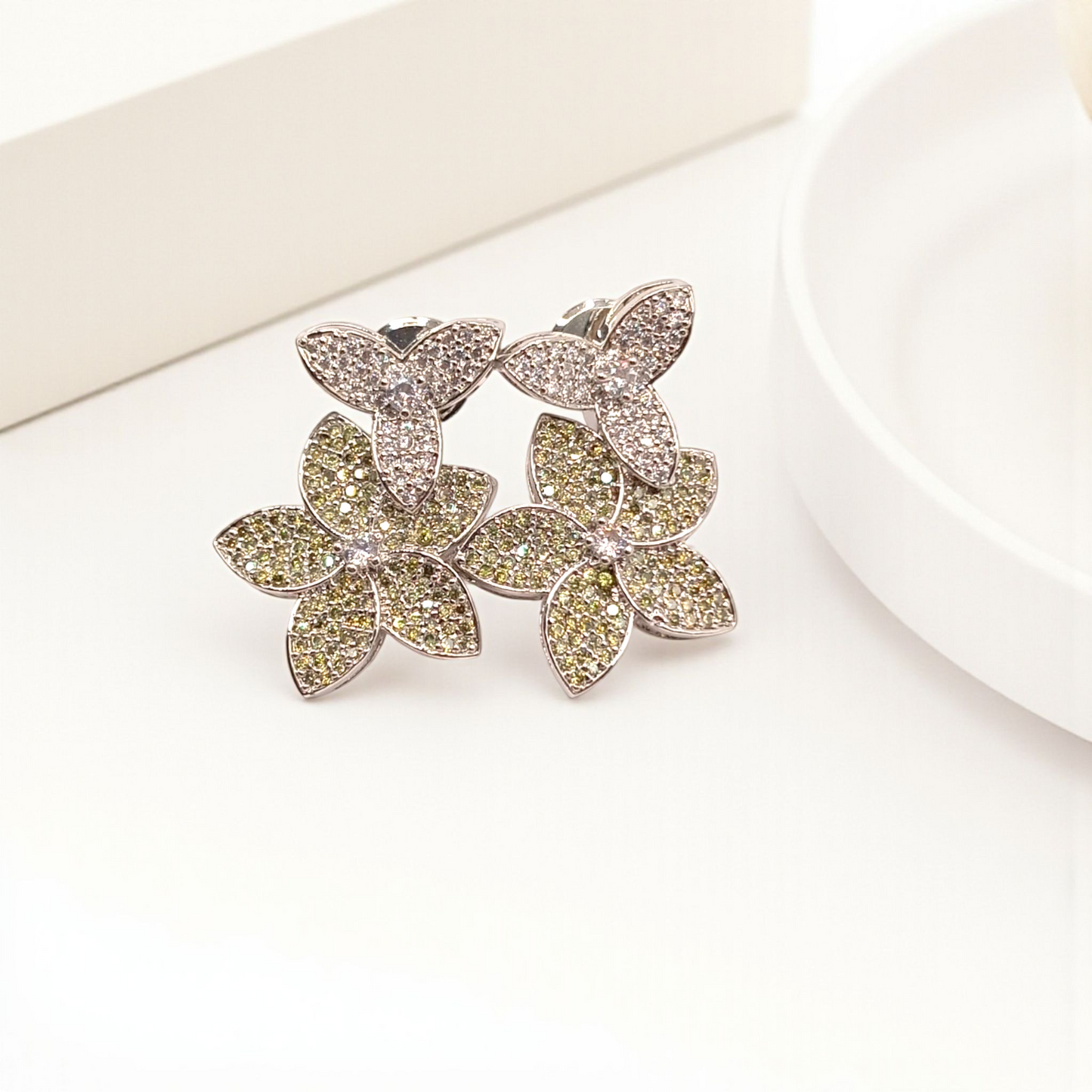 Floral Stud Earrings with White Stone Accents