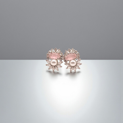 Elegant Sapphire & Pearl Bloom Studs