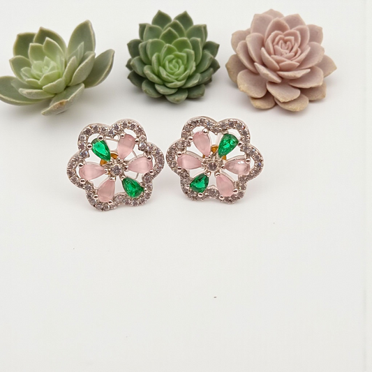 Blossom Garden Pink & Green Stud Earrings
