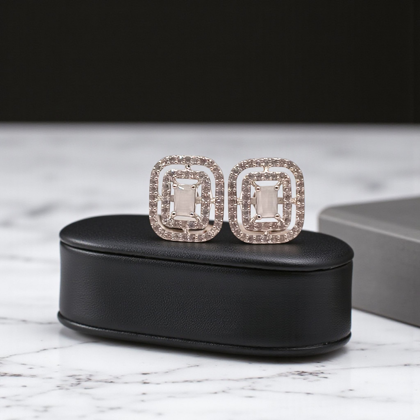 Geometric Double Halo Stud Earrings