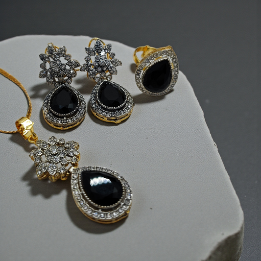 Luxury Teardrop Stone Pendant Set with Earrings – Gold Plated