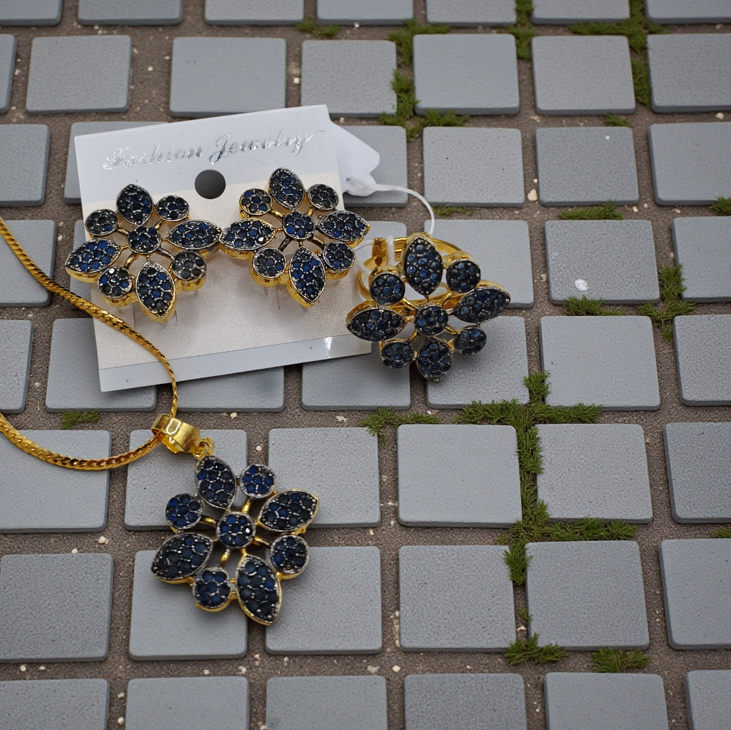 Floral Stone Pendant Set Gold Plated Statement Jewelry