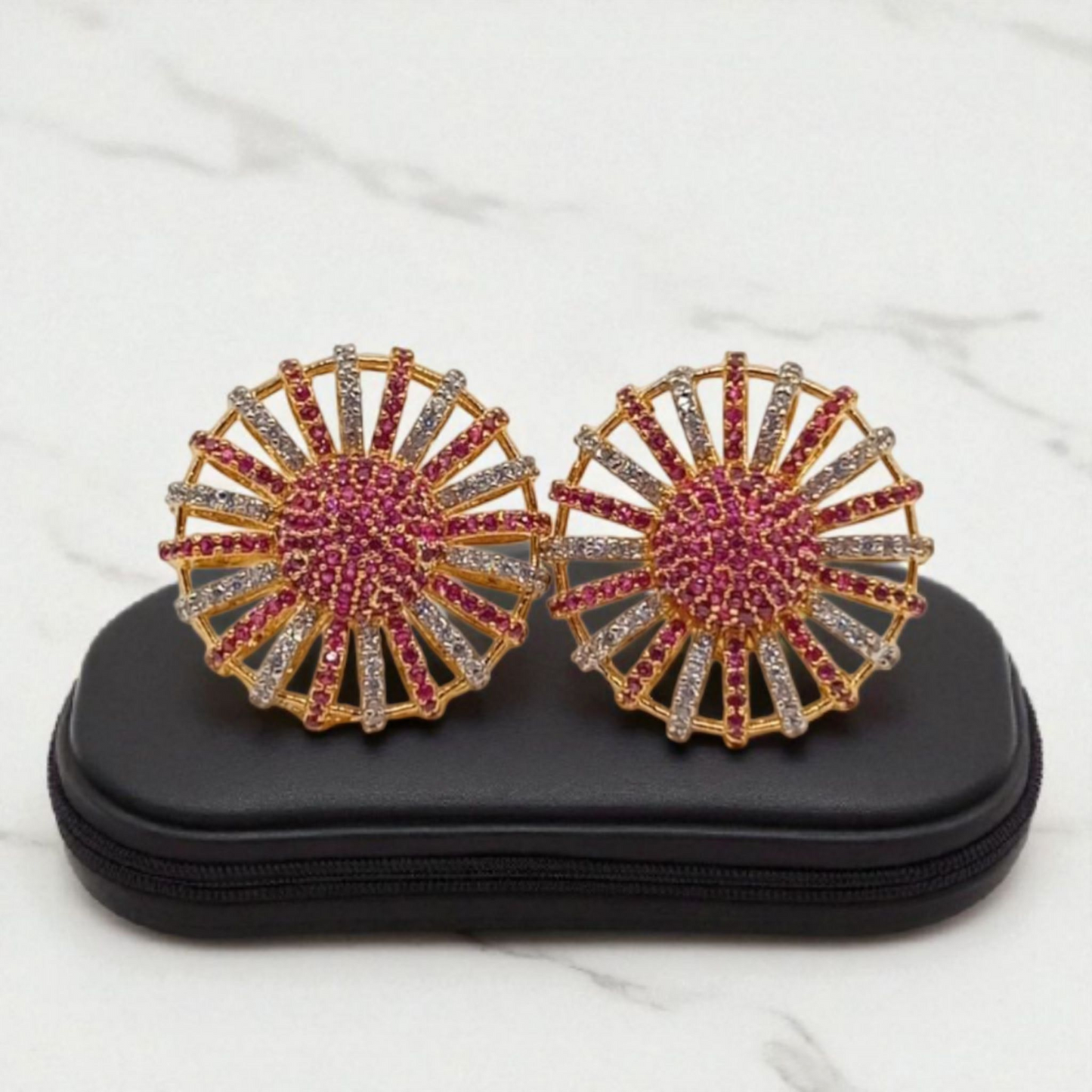 Elegant Silver Sunburst Earrings with Pave Stone &
Radiant Sunburst Earrings with Pink and White Stones