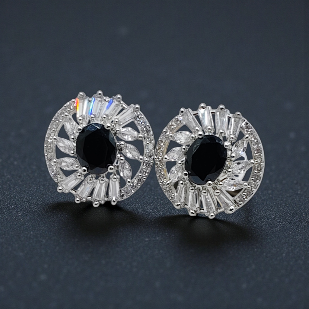 Sapphire Blue Crystal Halo Stud Earrings Silver Plated Statement Jewelry