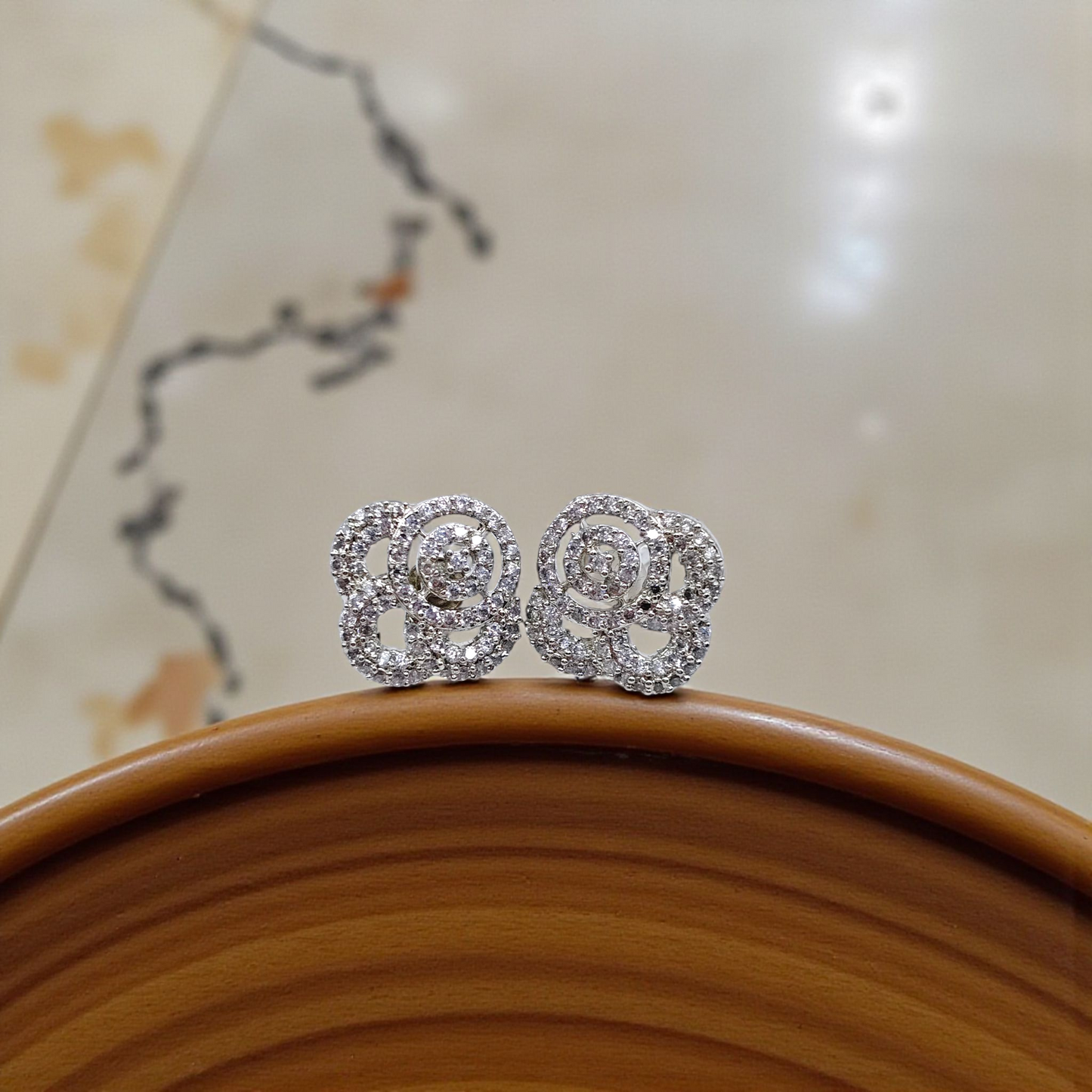 Elegant Diamond Rose Stud Earrings