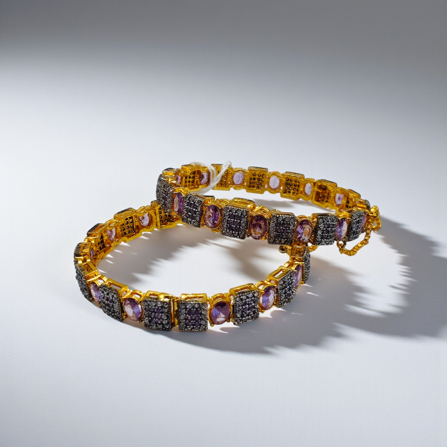 Premium Stone-Studded Square & Oval Cut Openable Bangles