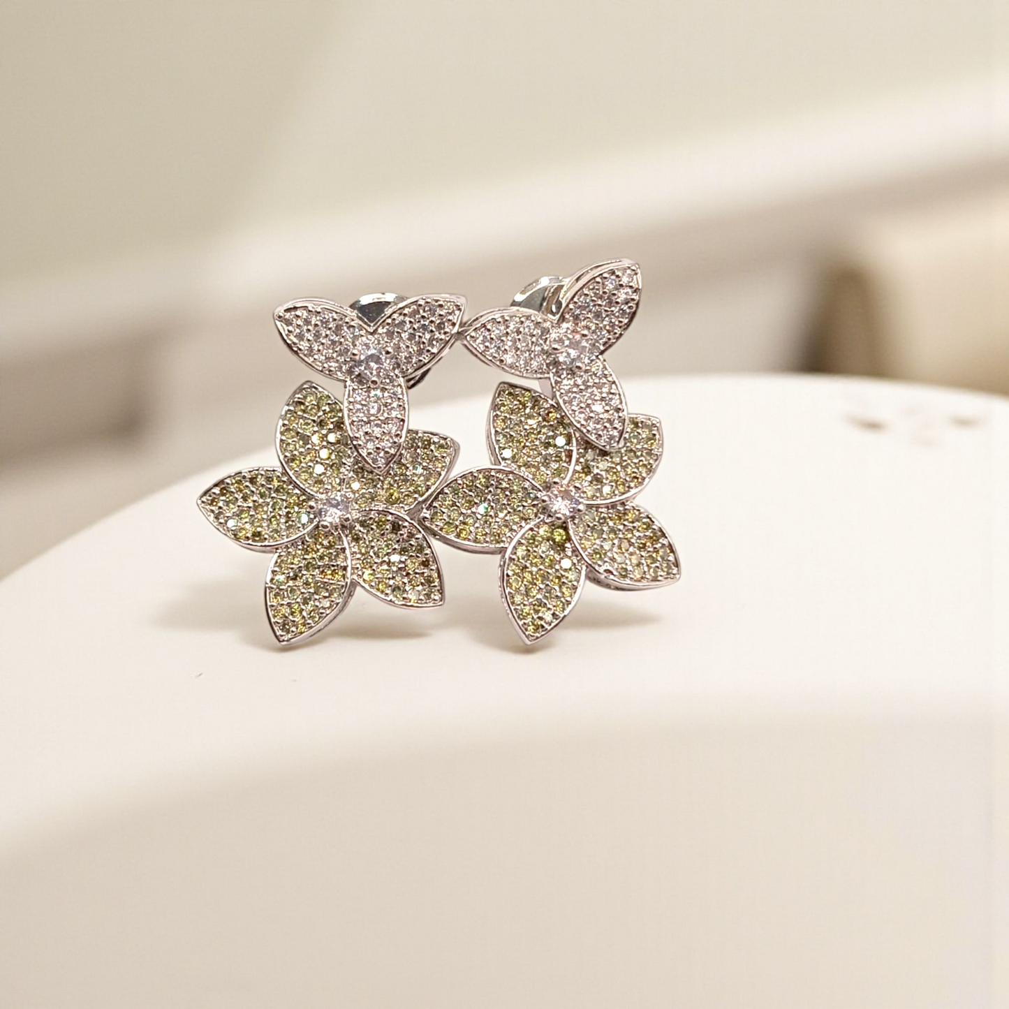 Floral Stud Earrings with White Stone Accents