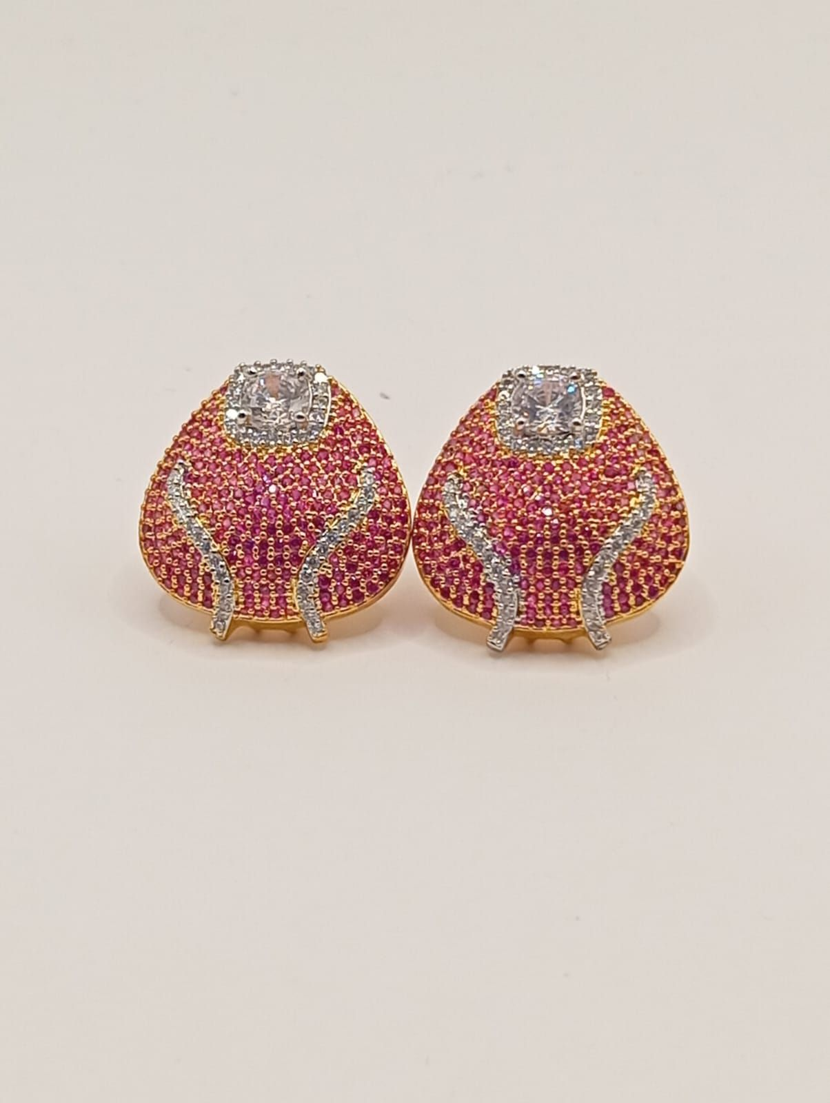 Radiant Teardrop Studs with Pink Pave and Crystal Accent