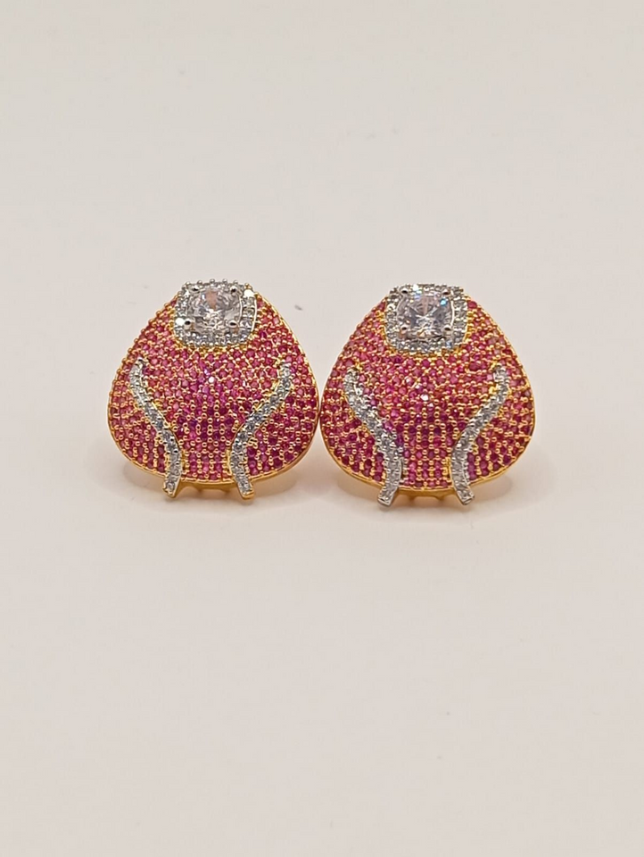 Radiant Teardrop Studs with Pink Pave and Crystal Accent