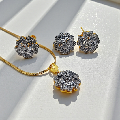 Vintage Snowflake Crystal Jewelry Set – Gold-Plated Necklace, Earrings & Ring