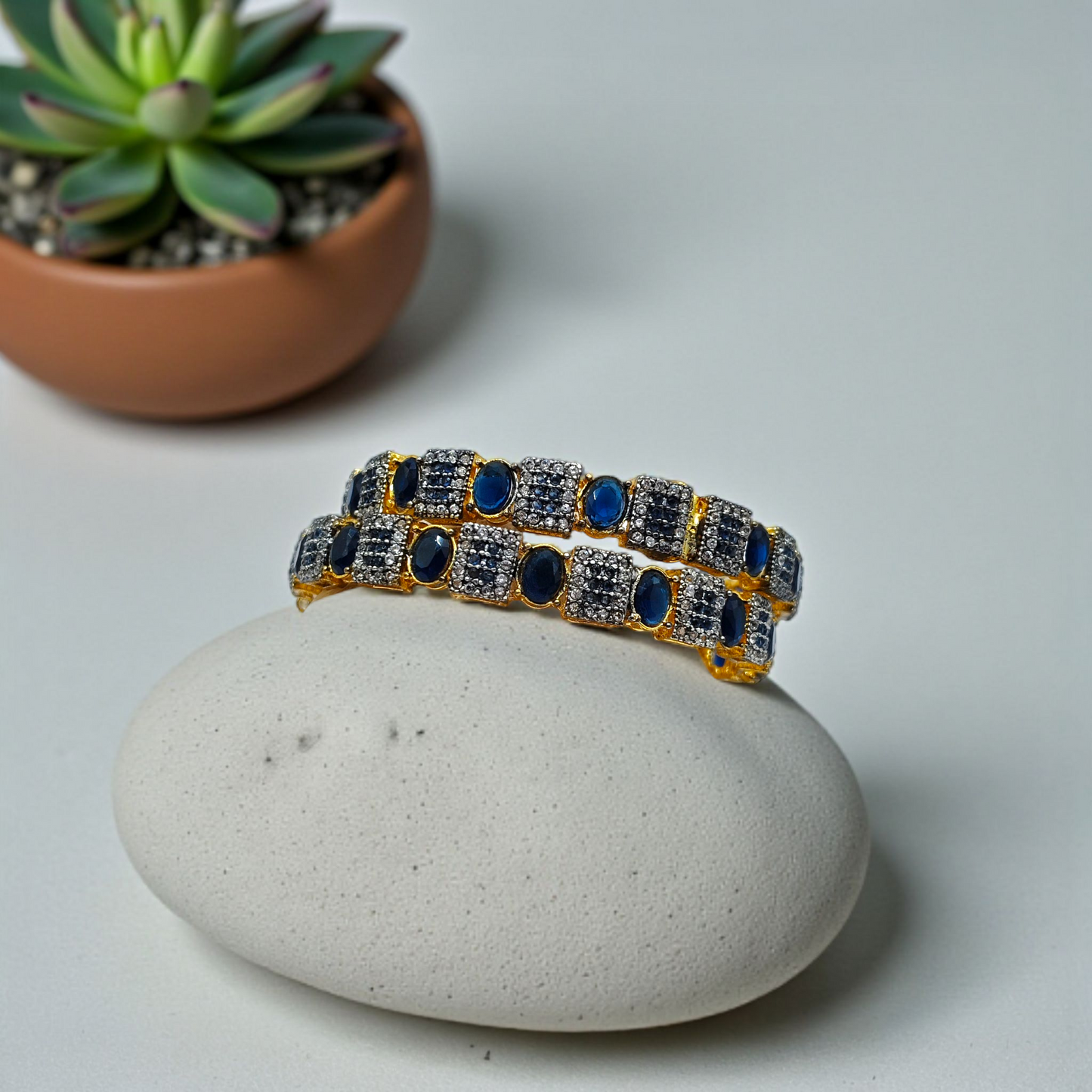 Premium Stone-Studded Square & Oval Cut Openable Bangles