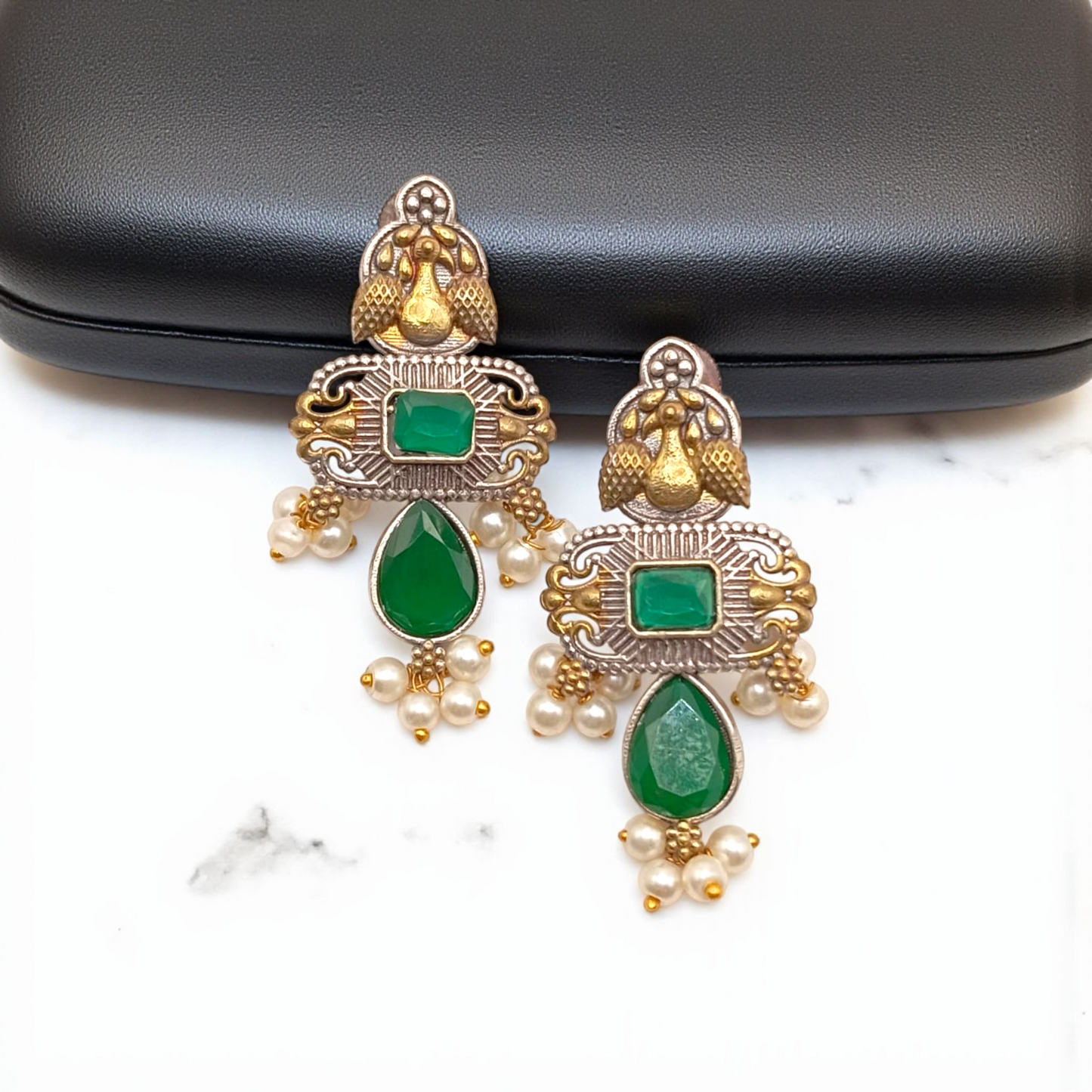 Antique Stone & Pearl Dangle Chandilier In Four Different Colors