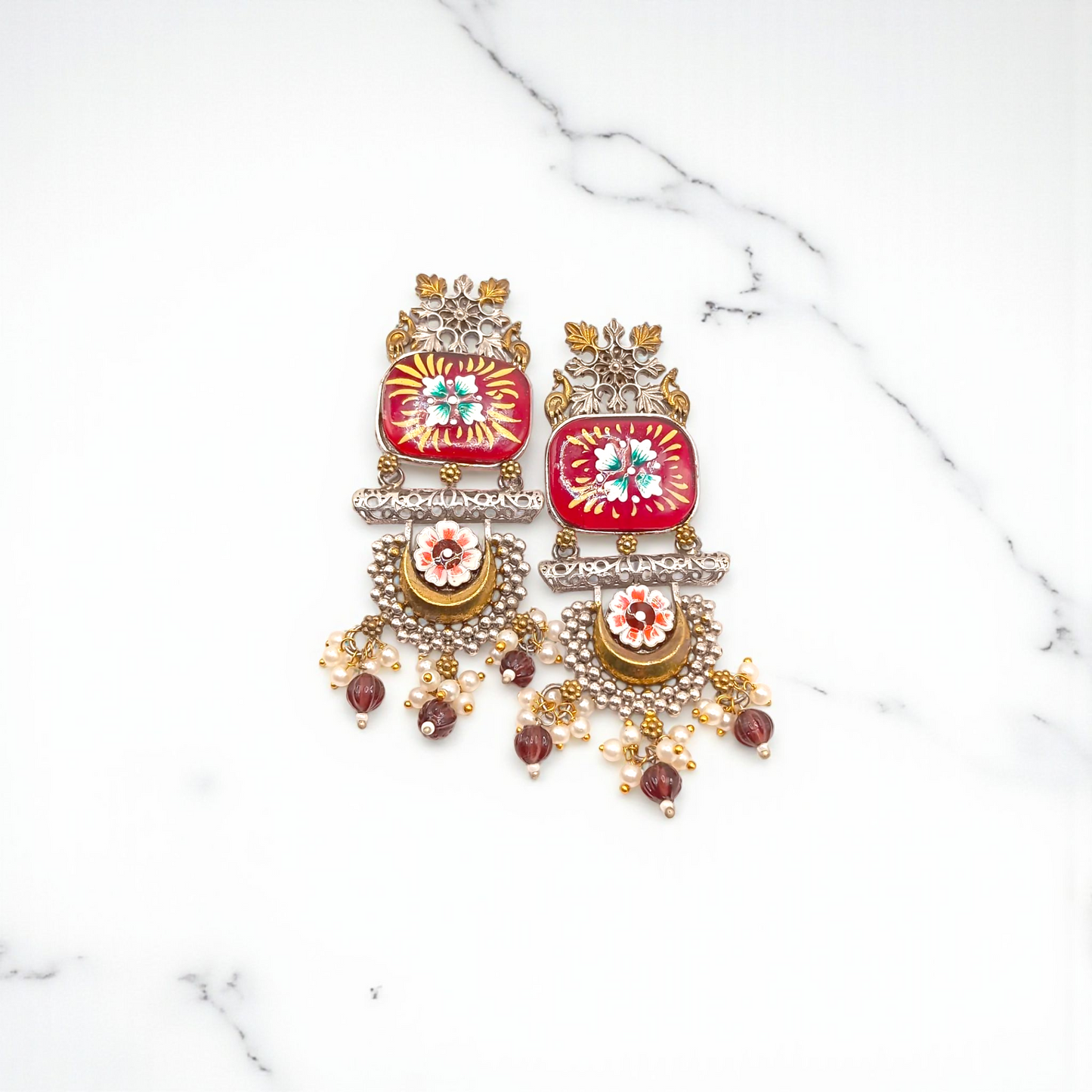 Hand-Painted Meenakari Dangler Chandelier with Antique Finish