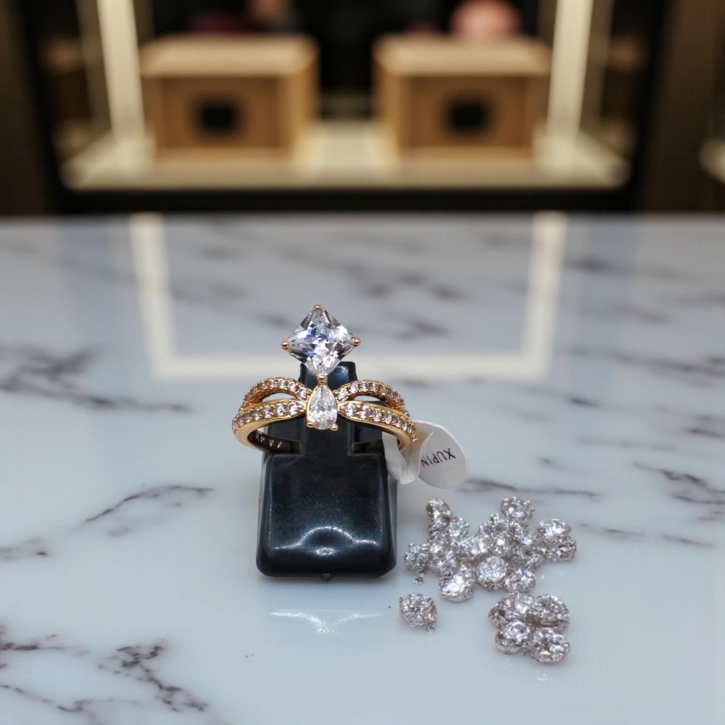 Elegant Geometric Crown Ring