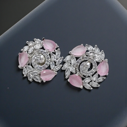 Emerald Green Crystal Floral Stud Earrings Silver Plated Statement Jewelry