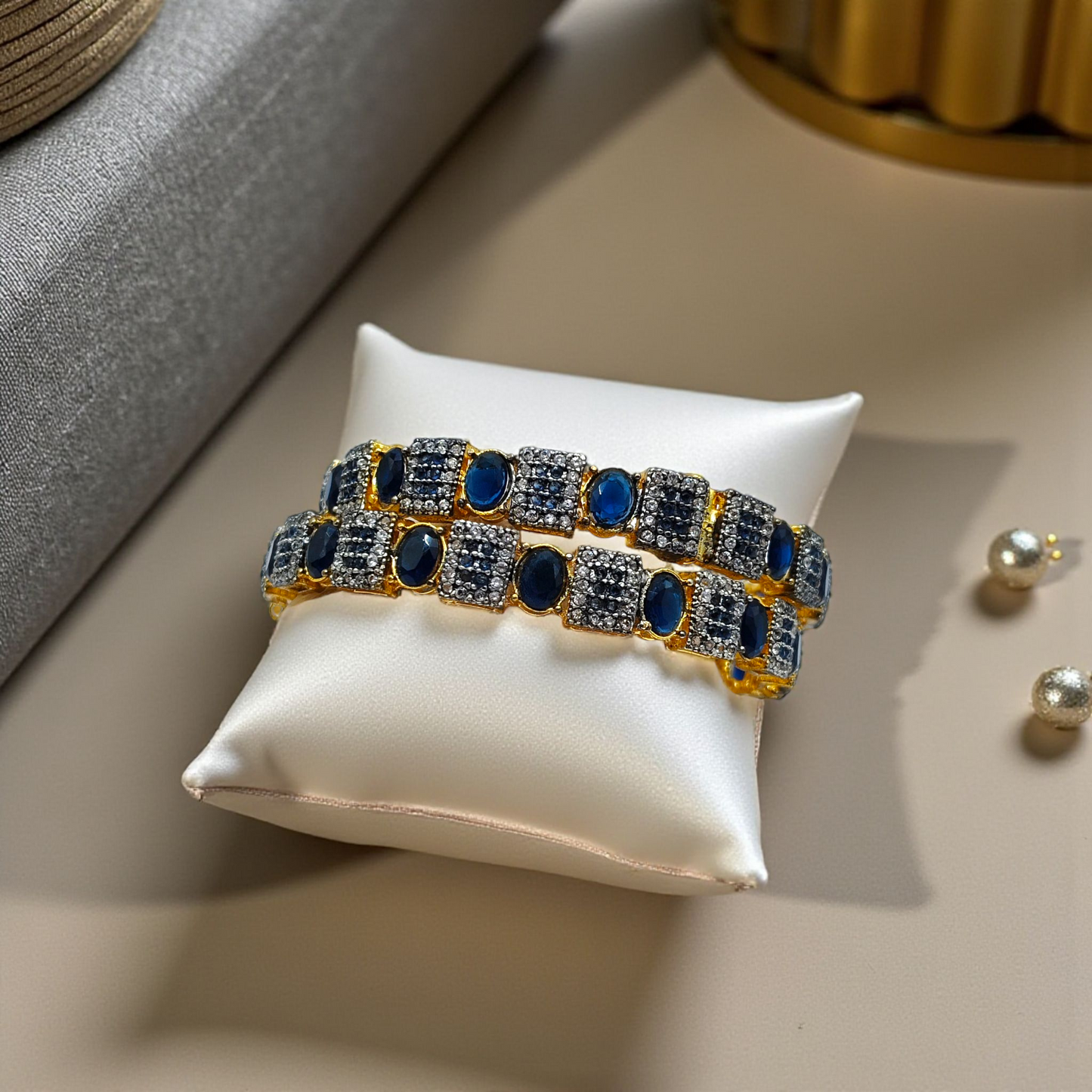 Premium Stone-Studded Square & Oval Cut Openable Bangles