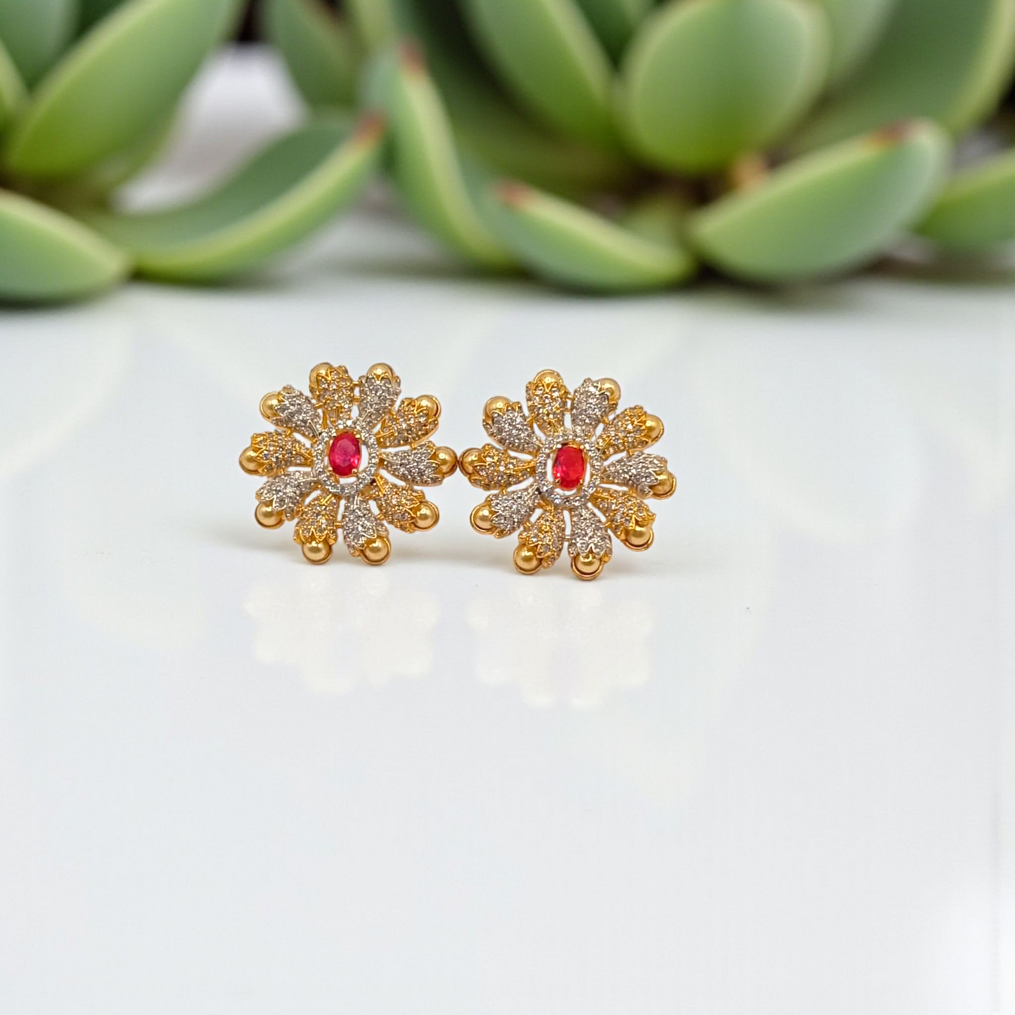 Floral Diamond Stud Earrings