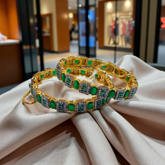 Premium Stone-Studded Square & Oval Cut Openable Bangles