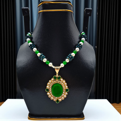Beaded Kundan Statement Pendant Set