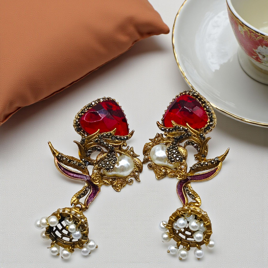 Luxurious Kundan & Enamel Statement Jhumka Earrings – Multi-Color, Pearl Drops, Festive Wear Jewelry