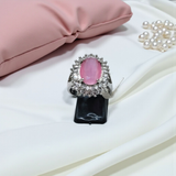 Emerald-Cut Pink Halo Statement Rings