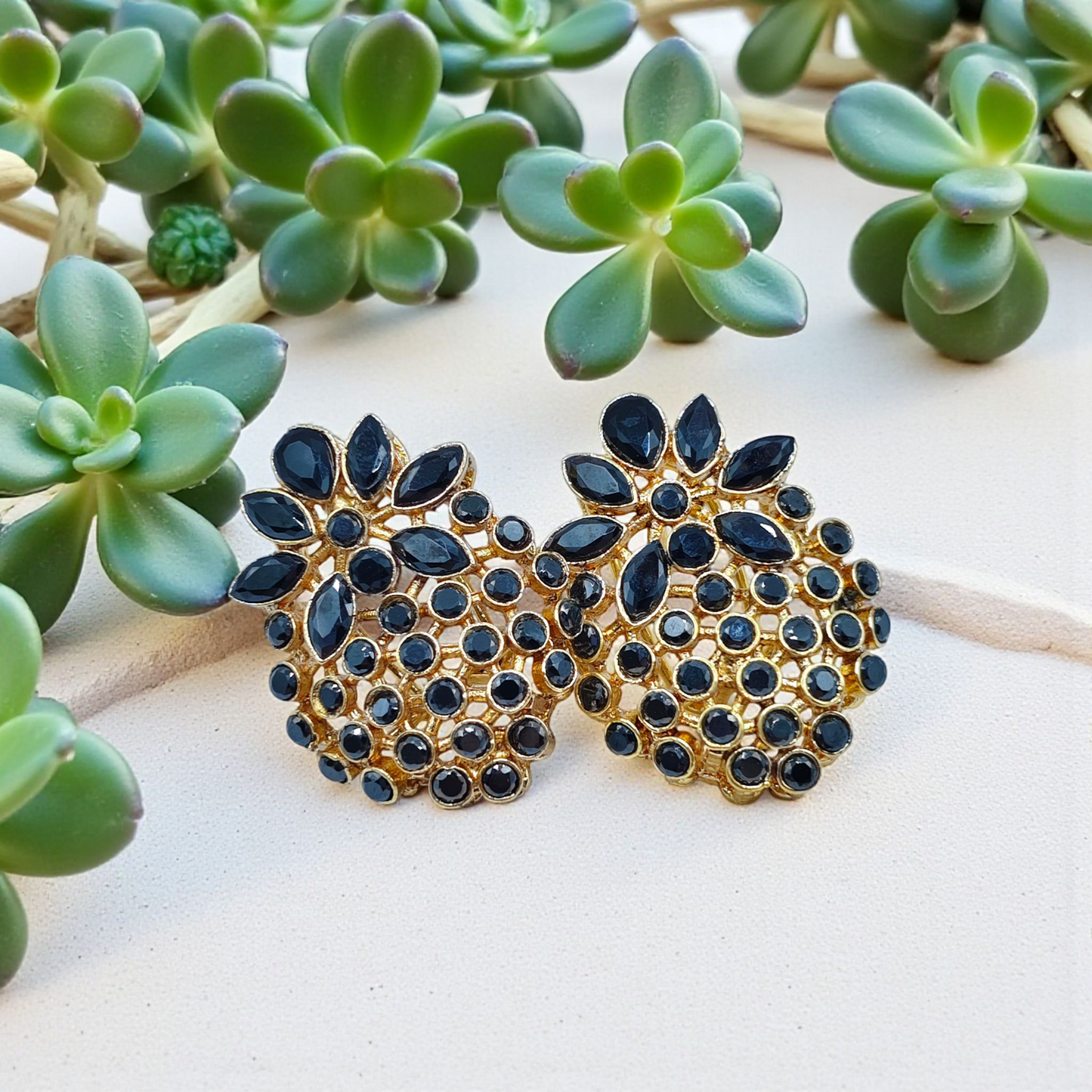 Floral Cluster Stud Earrings with Premium Stones – Different Colours