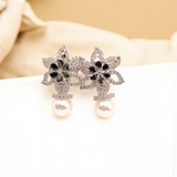 Floral Crystal Studs with Pearl Drop