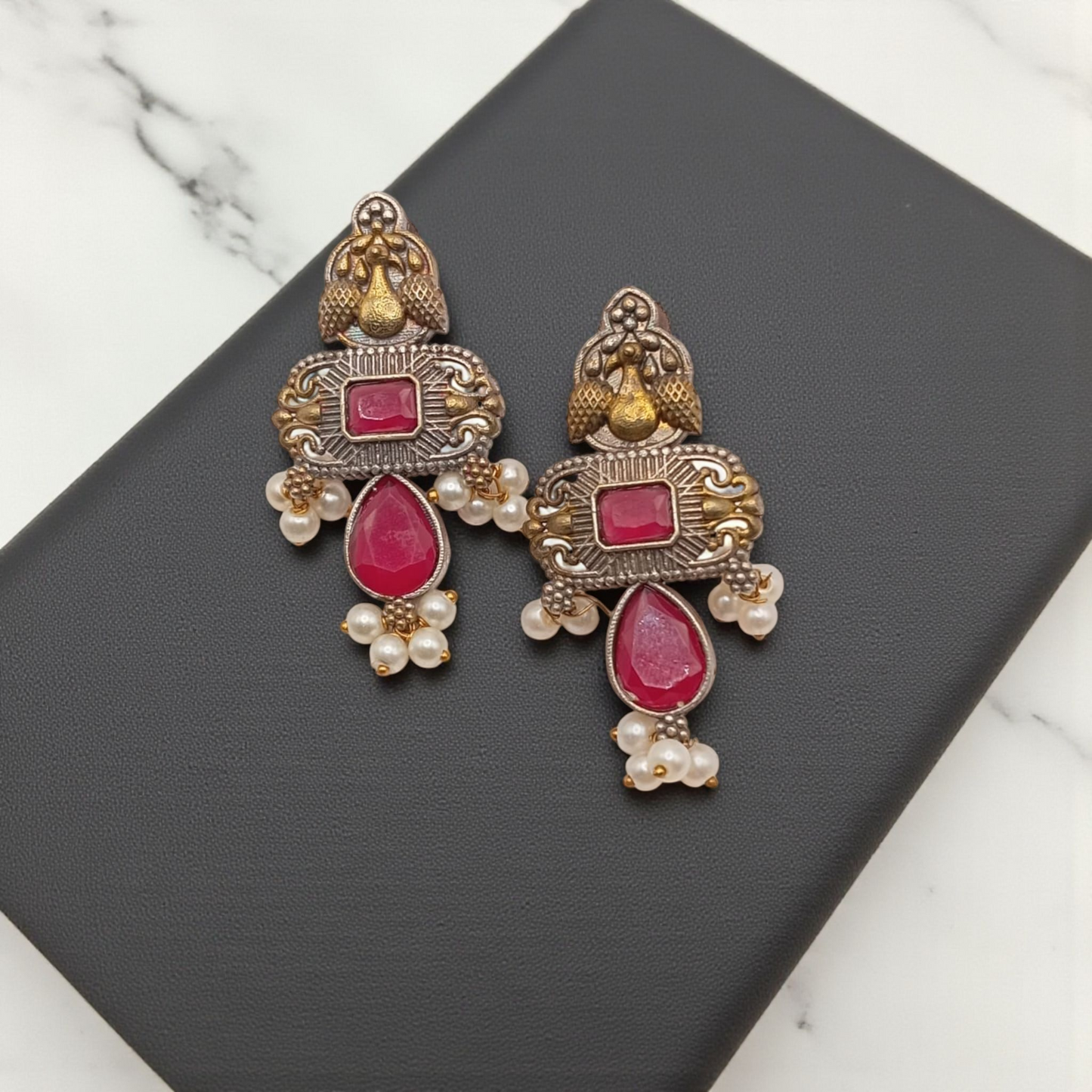 Antique Stone & Pearl Dangle Chandilier In Four Different Colors