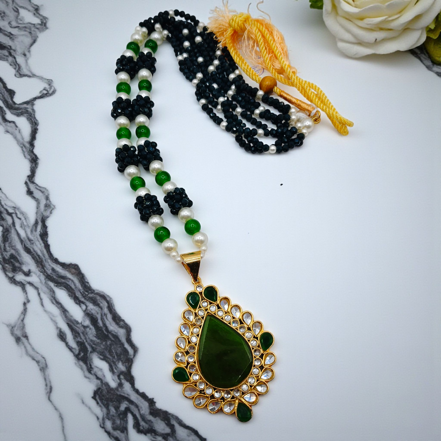 Beaded Kundan Statement Pendant Necklace