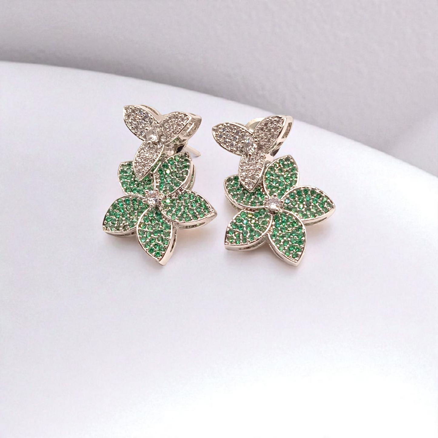 Floral Stud Earrings with White Stone Accents