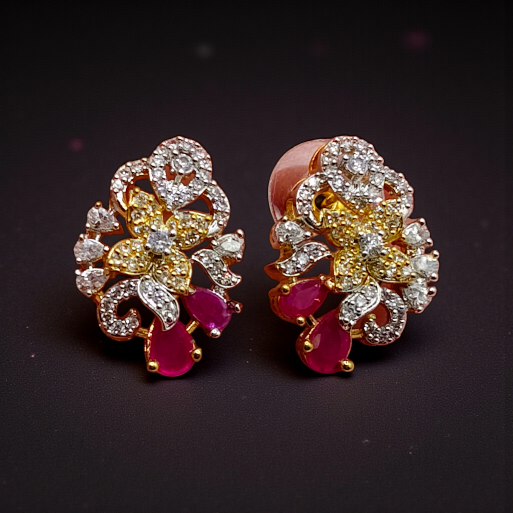 Crystal Floral Stud Earrings  Gold Plated Luxury Earrings