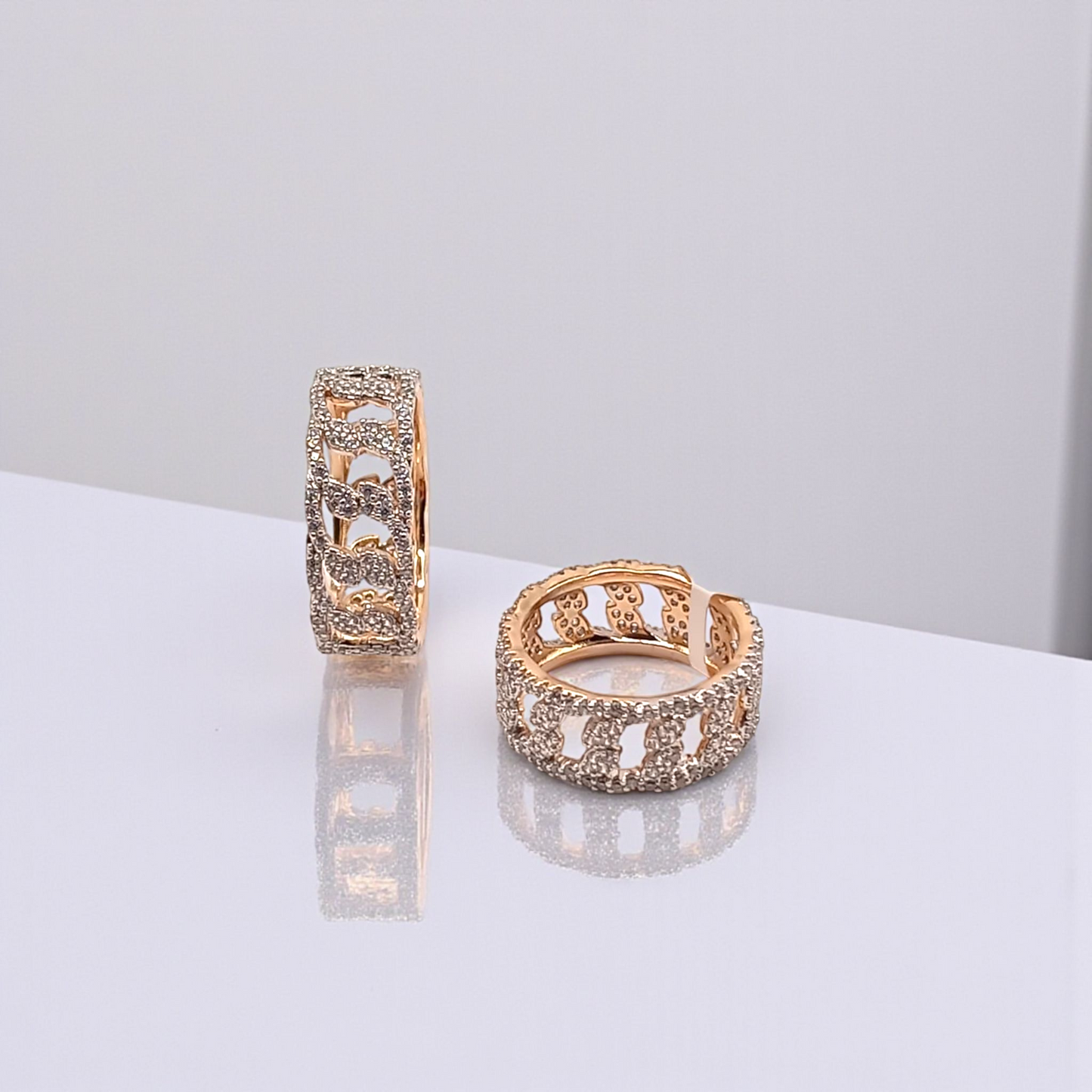 Rose Gold Chain Link Crystal Band Ring