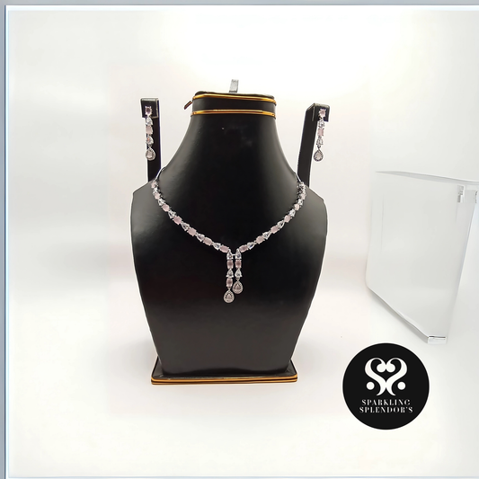 "Crystal Cascade Necklace Set – Glamour in Motion"