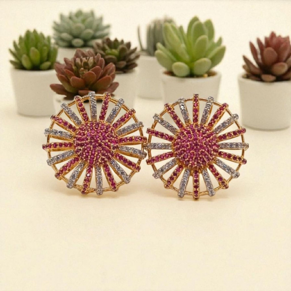 Elegant Sunburst Studs with Pave Stones