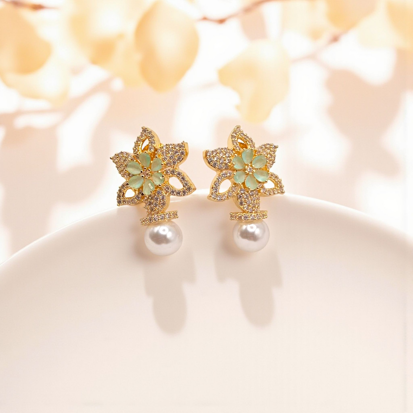 Floral Crystal Studs with Pearl Drop