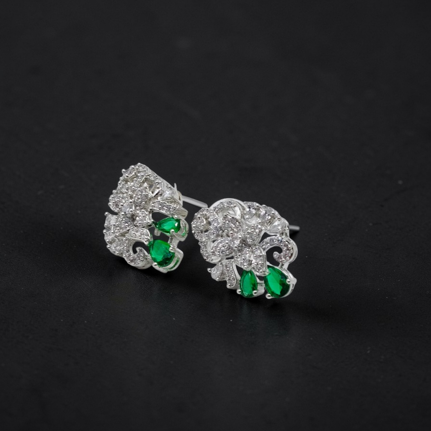 Crystal Floral Stud Earrings  Gold Plated Luxury Earrings