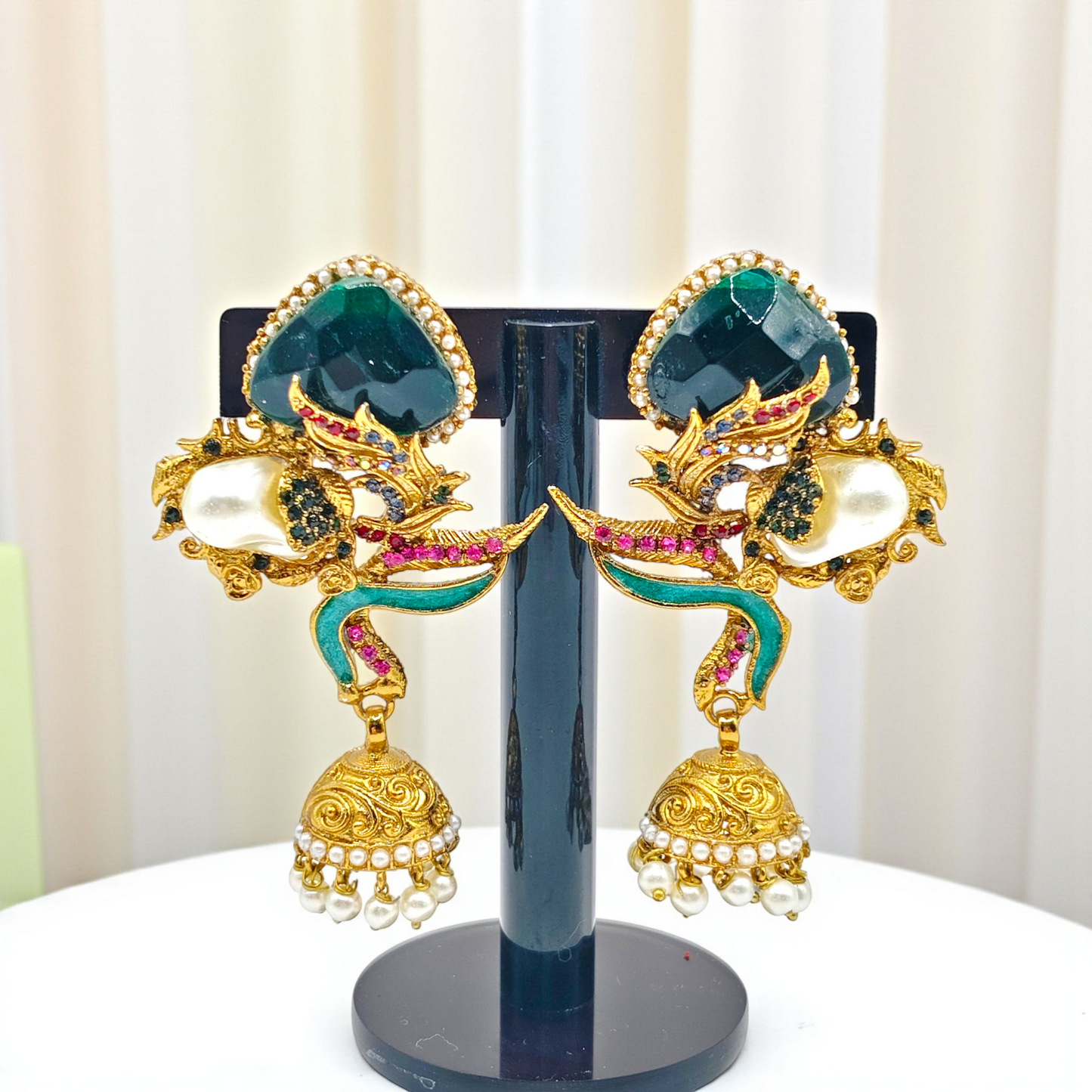 Luxurious Kundan & Enamel Statement Jhumka Earrings – Multi-Color, Pearl Drops, Festive Wear Jewelry