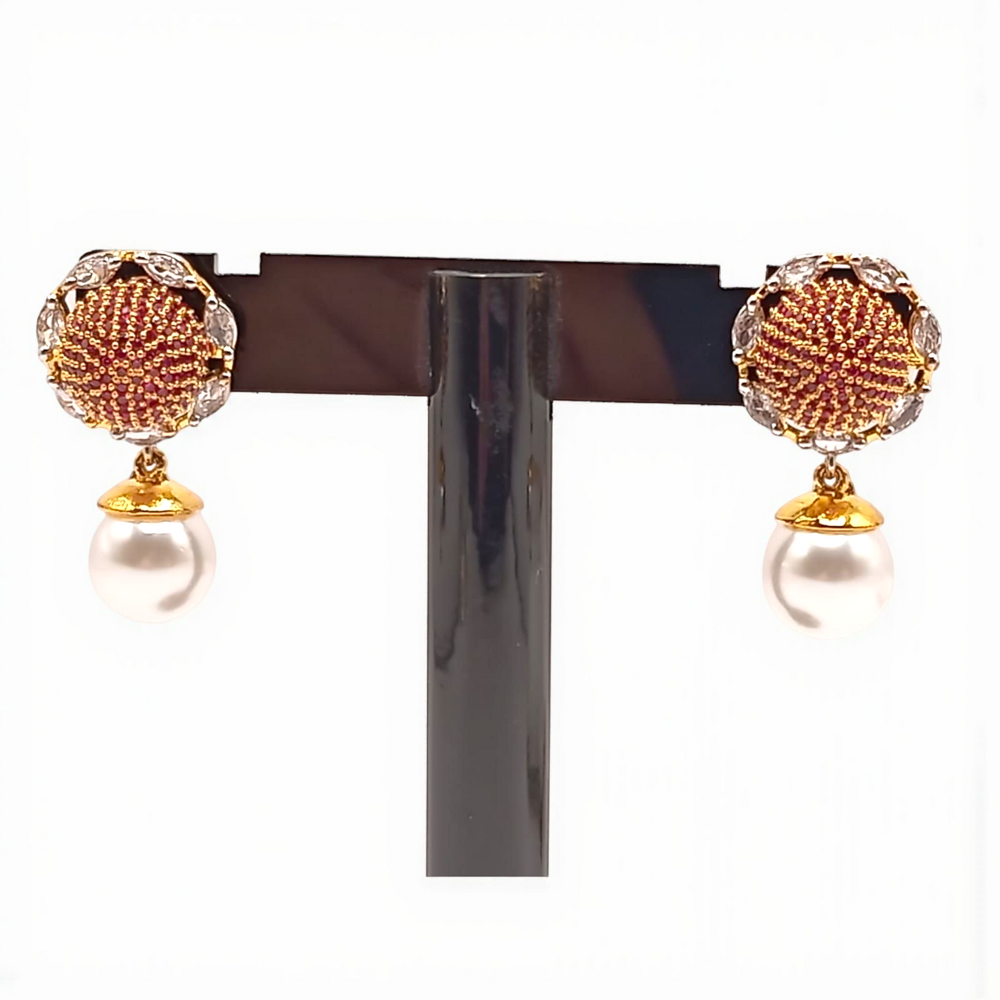 Classic Beaded Dome Earrings with Pearl Drop