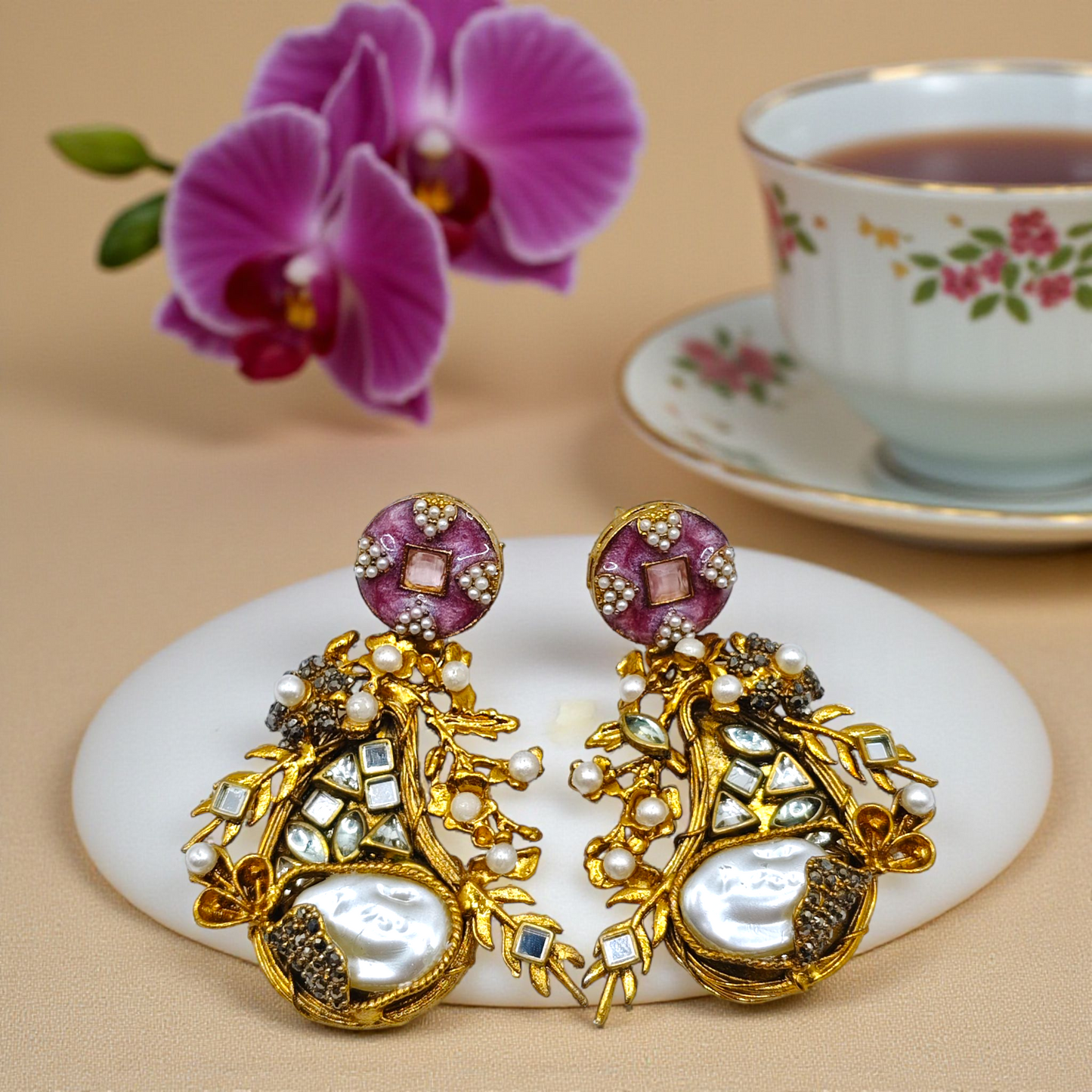 Luxury Statement Pearl & Stone Earrings – Vintage Royal Collection(4 design)
