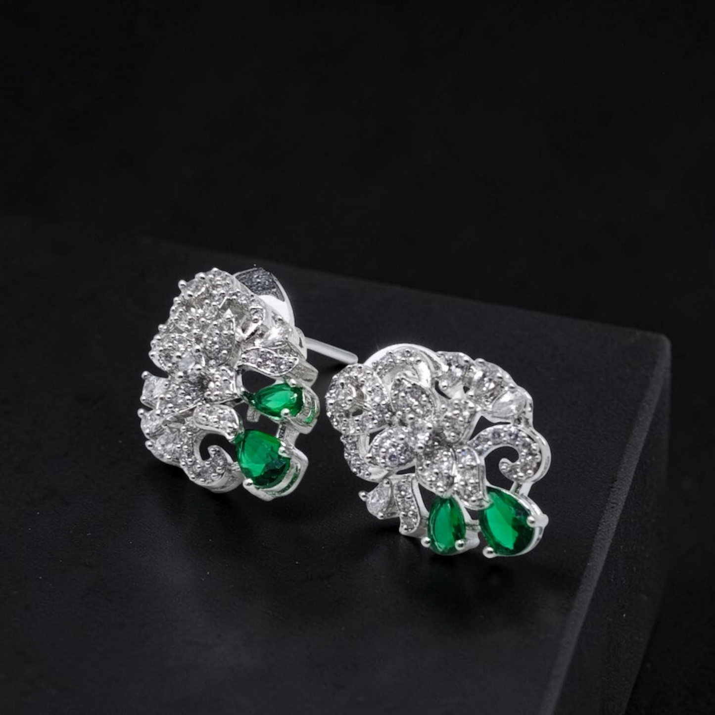 Crystal Floral Stud Earrings  Gold Plated Luxury Earrings