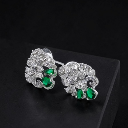 Crystal Floral Stud Earrings  Gold Plated Luxury Earrings