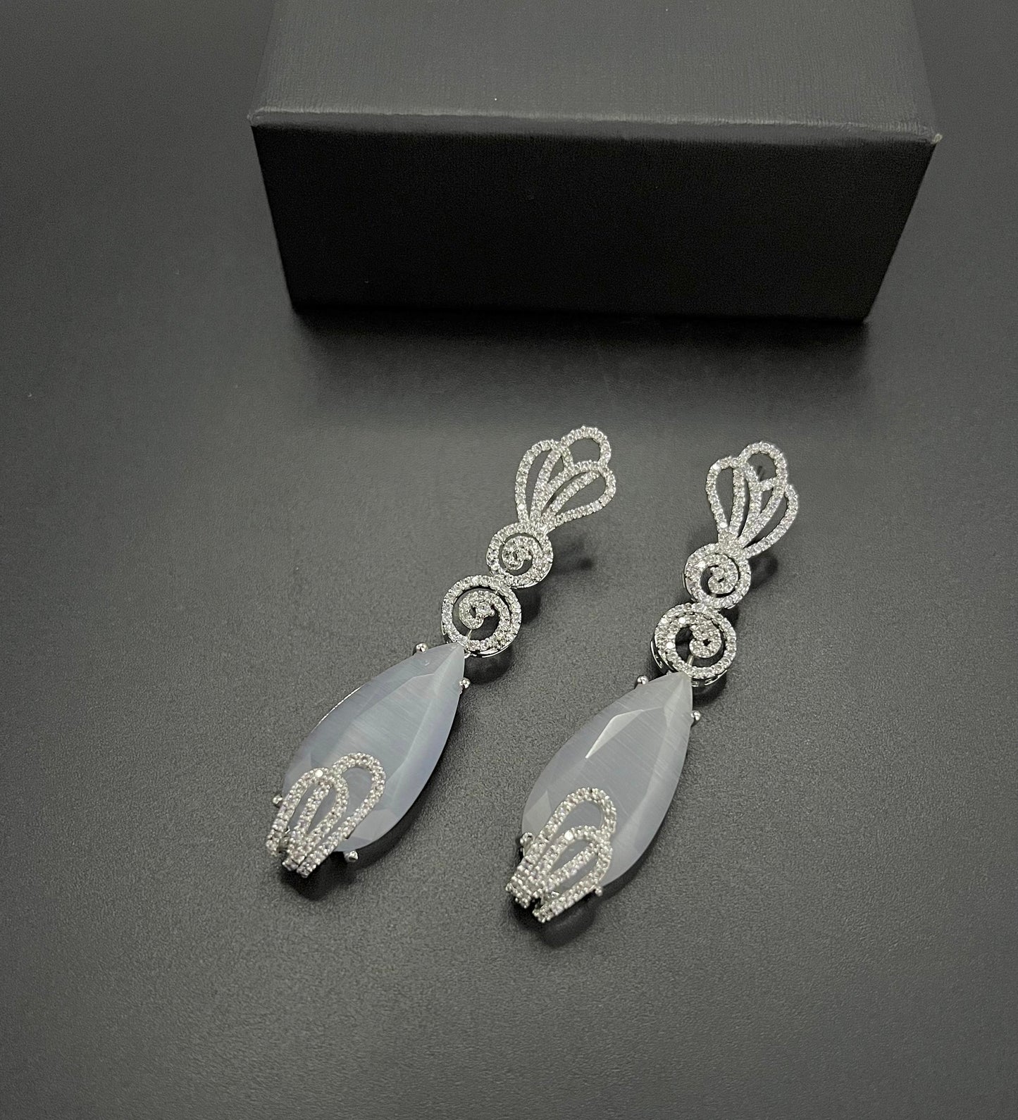 Emerald Teardrop Crystal Long Dangling Earrings – Premium Zircon Detailing