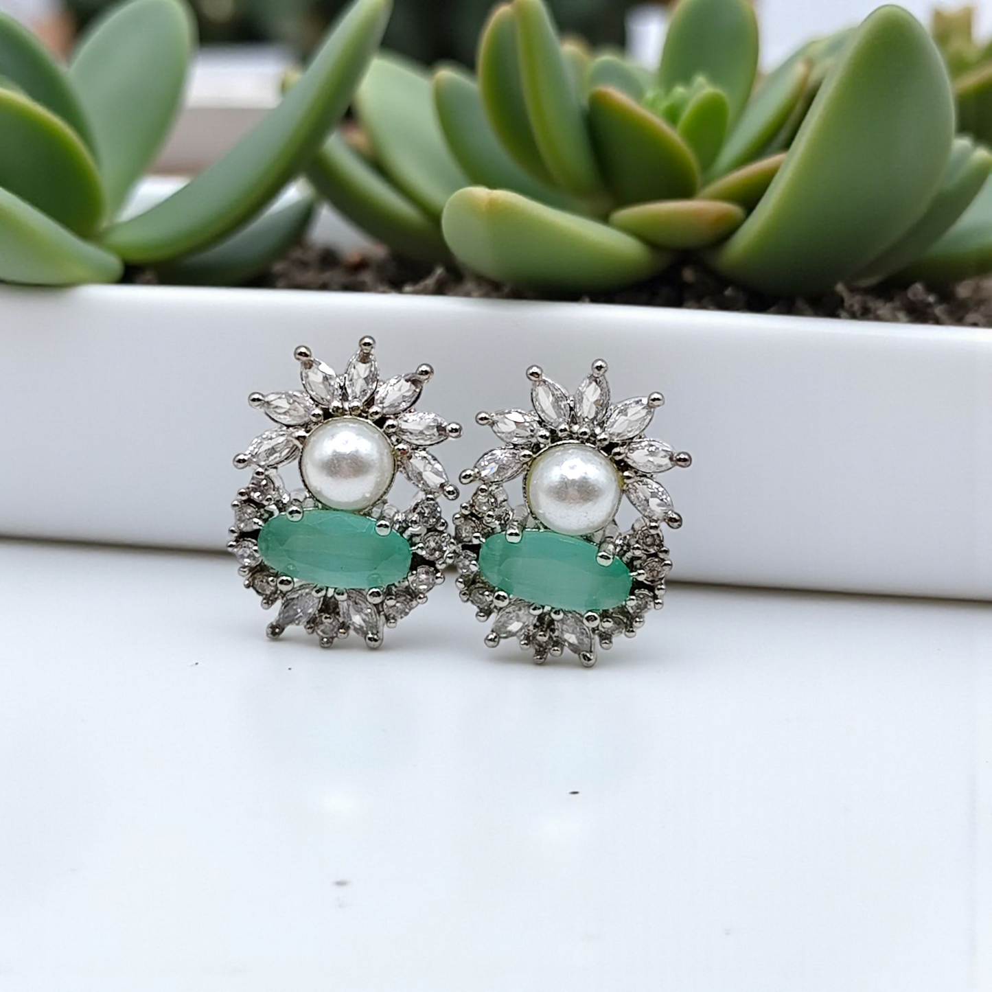 Elegant Sapphire & Pearl Bloom Studs