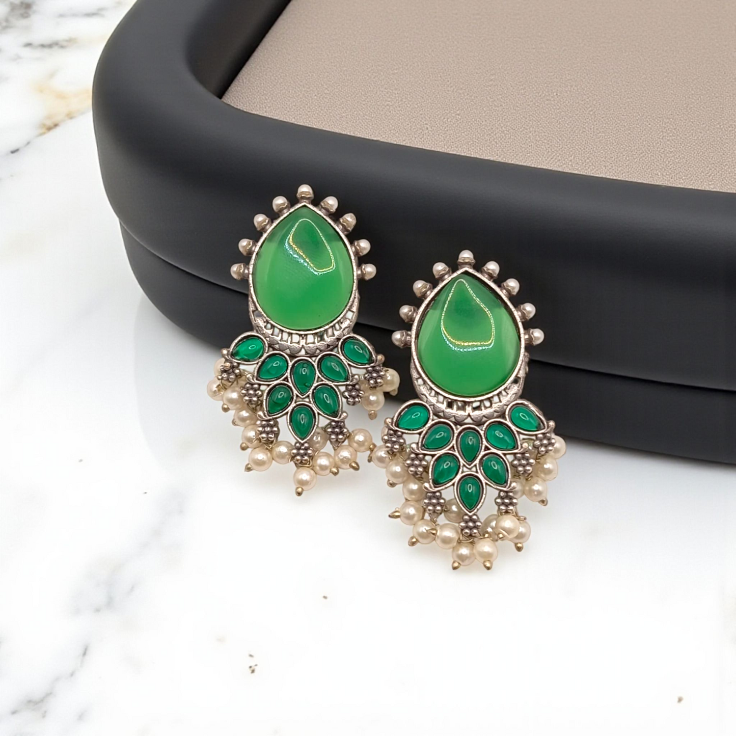 Mirror Drop Earrings with Pearl Clusters