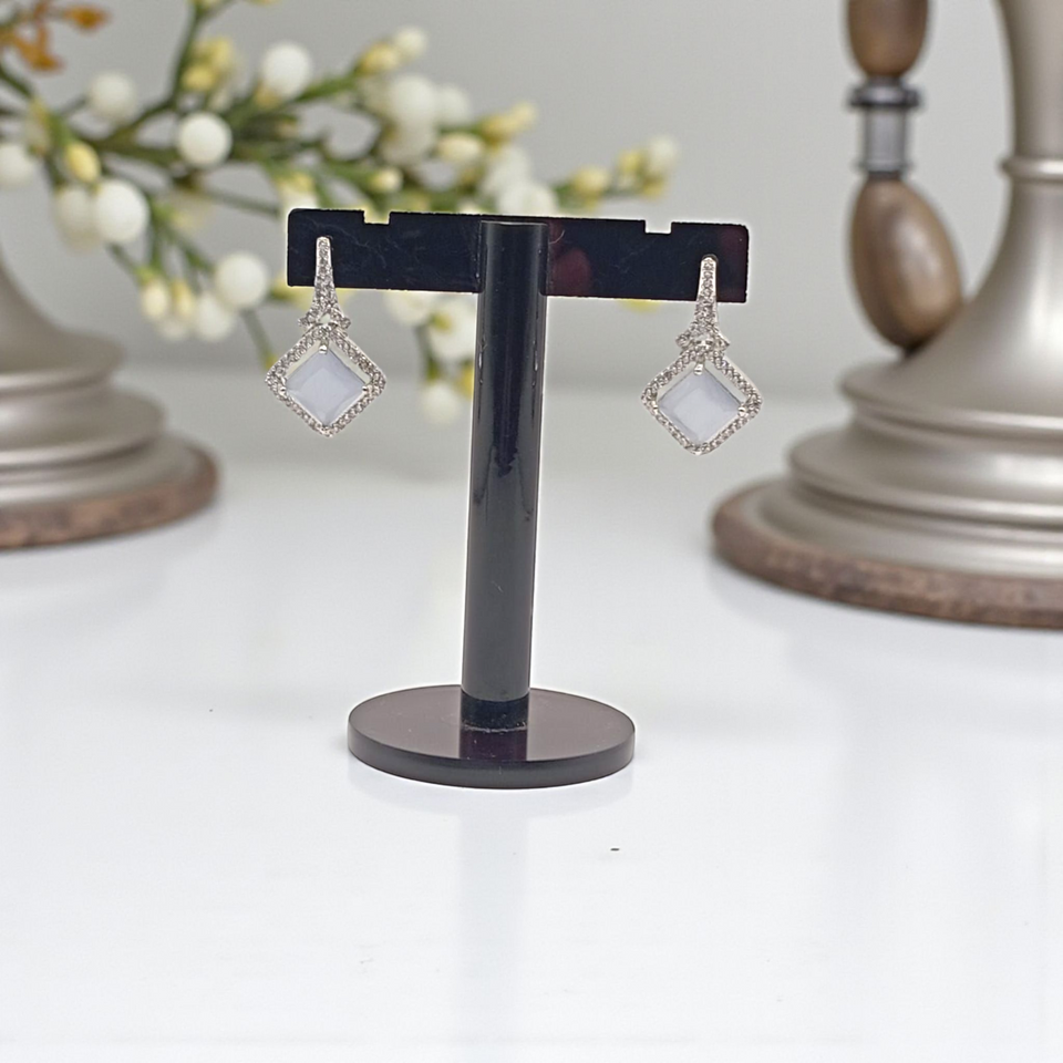 Diamond-Shaped Drop Studs with Crystal Accents