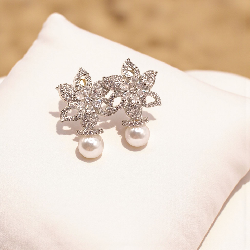 Floral Crystal Studs with Pearl Drop