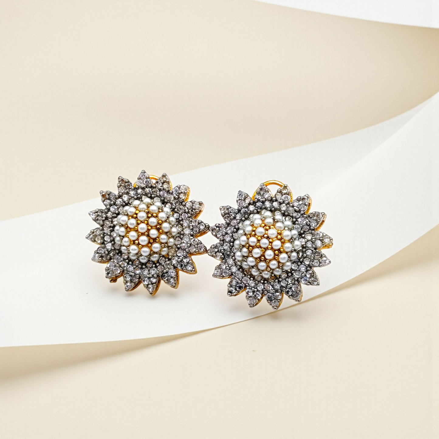 Gold Pearl Dome Earrings
