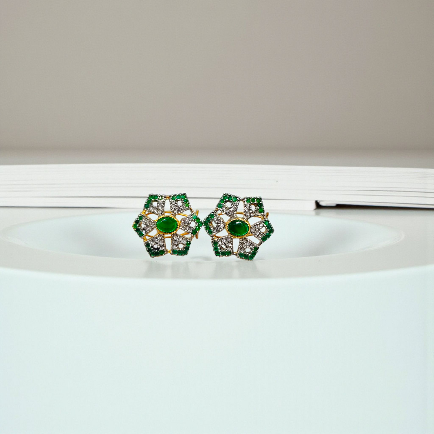 Red & White , Green & White Crystal Stud Earrings