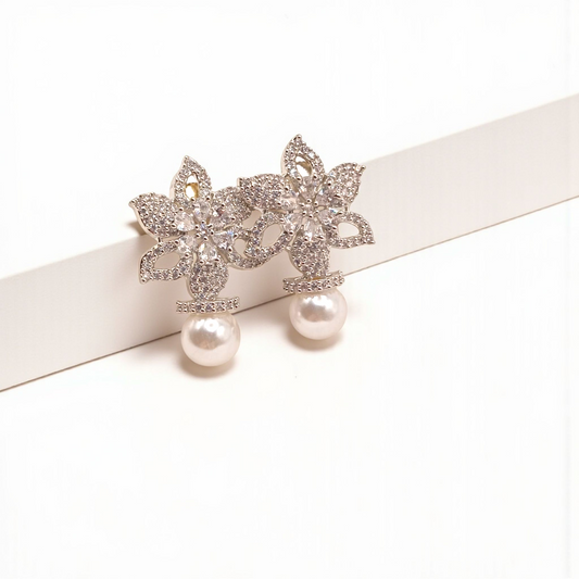 Floral Earrings with Pearl Drop